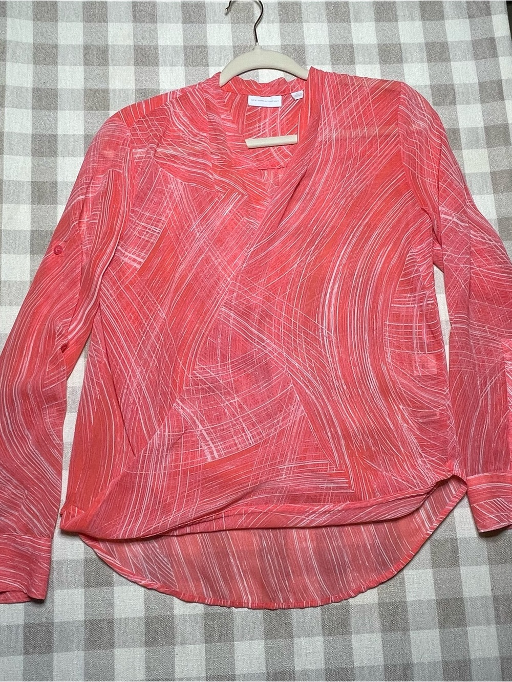 New York & Company Coral Swirl Long-Sleeve Blouse